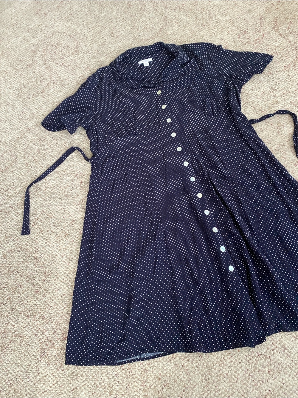 dressbarn 18W Navy Polka Dot Button-Front Midi Dress